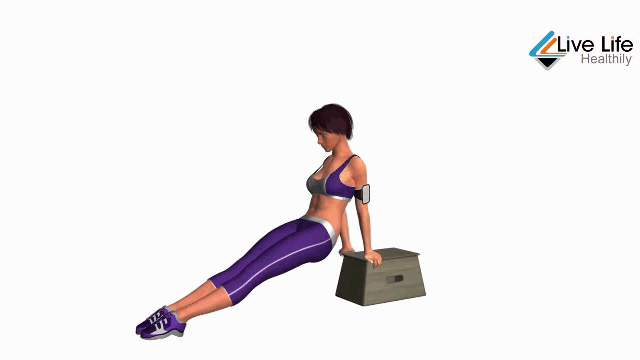 woman doing bench tricep dips bodyweight tricep exercises at home