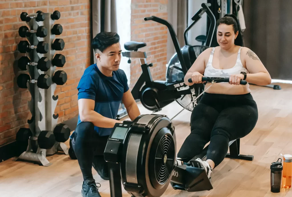 woman training on a rowing machine